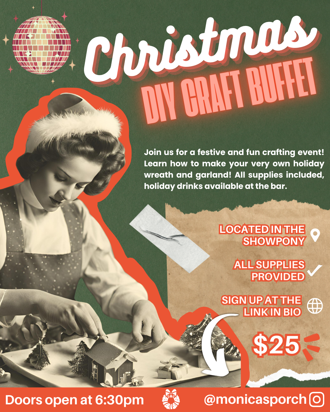 Christmas Craft Buffet - Make a Wreath and Garland | Austin Adult Christmas Craft Event